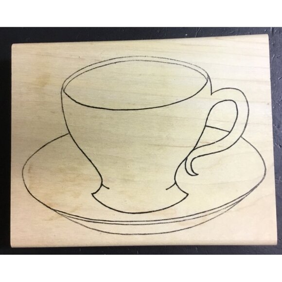 Large Tea Cup and Saucer Rubber Stamp By Morning Star Crafts - Picture 1 of 3